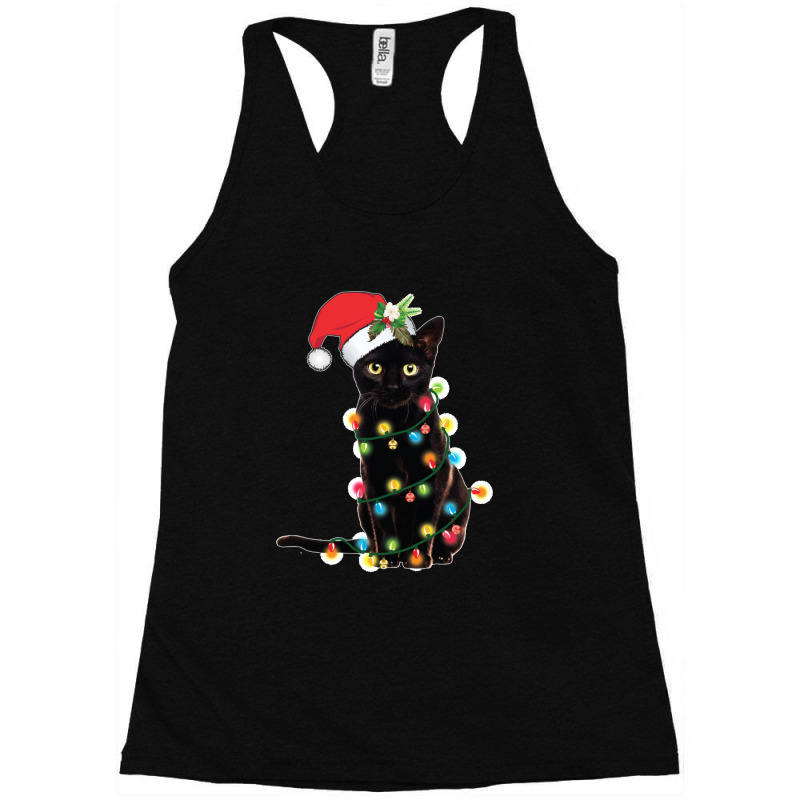 Black Santa Cat Tangled Up In Lights Christmas Santa Racerback Tank by cm-arts | Artistshot