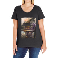 Beautiful Piano Musician Art Abstract Ver1 Futuristic Digital Graphic Ladies Curvy T-shirt | Artistshot