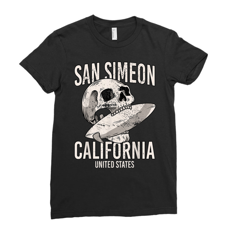 Vintage San Simeon Beach California Ca Retro Surfer Skull T Shirt Ladies Fitted T-Shirt by genze | Artistshot