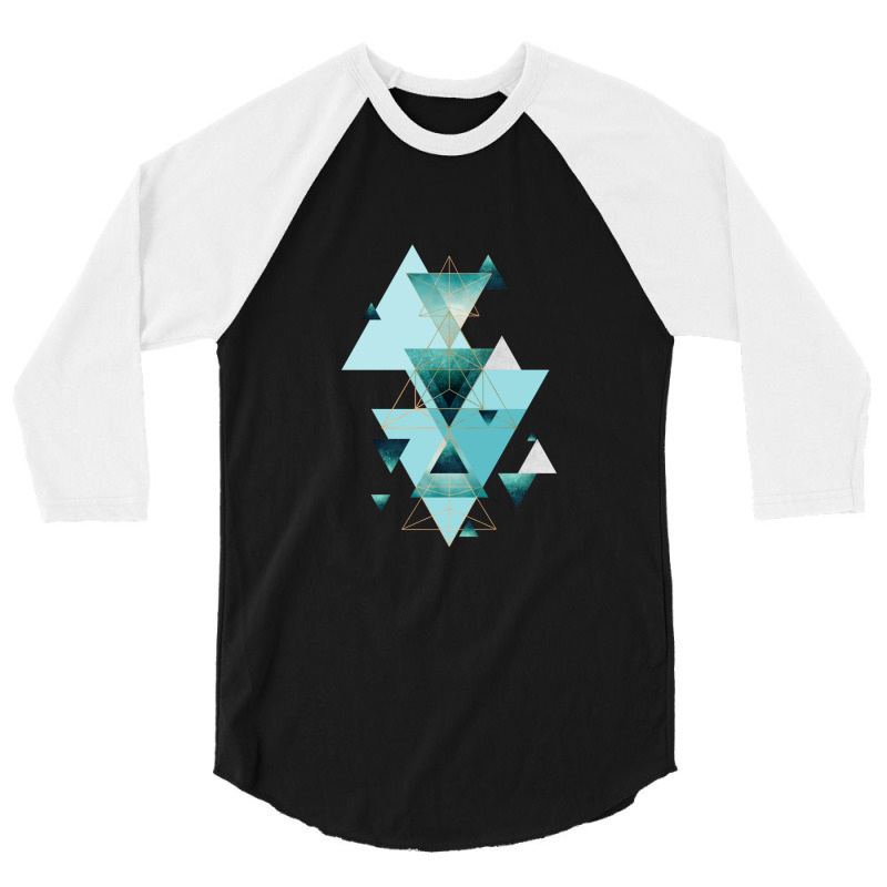 Geometric Triangle Compilation In Teal 3/4 Sleeve Shirt | Artistshot