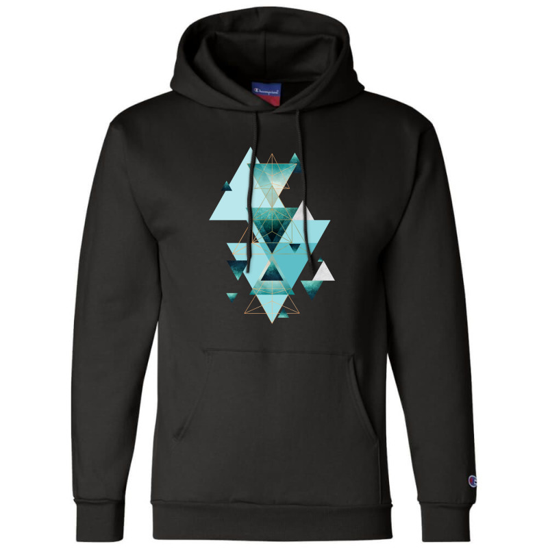 Geometric Triangle Compilation In Teal Champion Hoodie | Artistshot