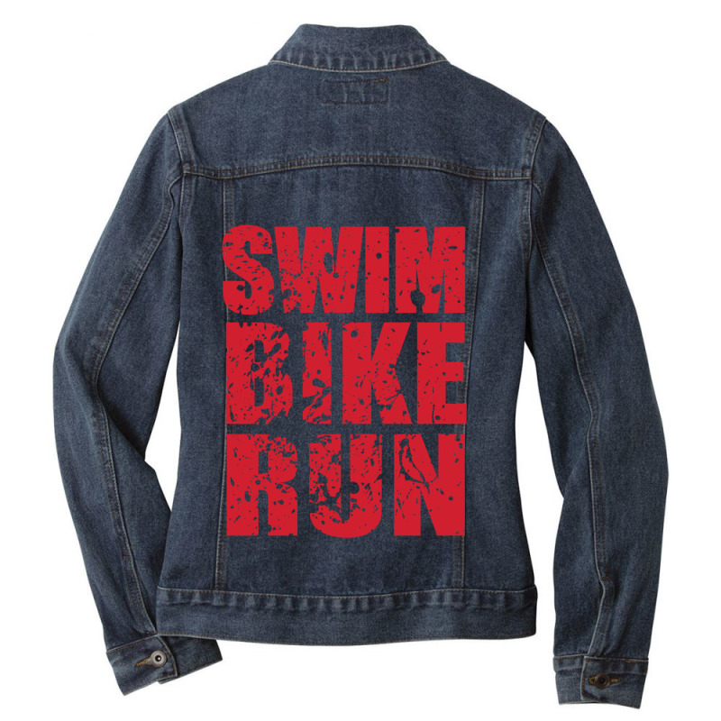 Swim Bike Run, Triathlon Ladies Denim Jacket by KENNETHPCLING | Artistshot