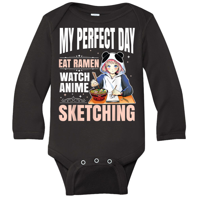 My Perfect Day Anime Ramen Sketching Japanese Aesthetic Girl T Shirt Long Sleeve Baby Bodysuit | Artistshot