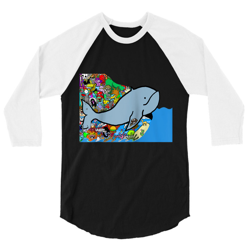 Blue Whale, Marine Sea Animal, Ocean Life, Surf, Art Work Raglan Baseb 3/4 Sleeve Shirt | Artistshot