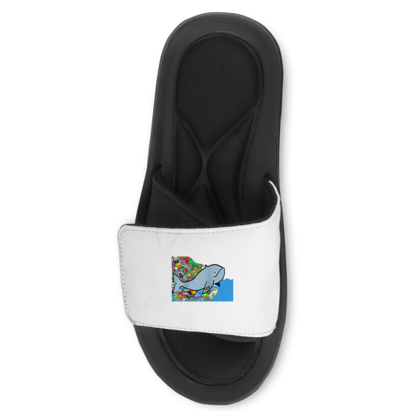 Blue Whale, Marine Sea Animal, Ocean Life, Surf, Art Work Raglan Baseb Slide Sandal | Artistshot