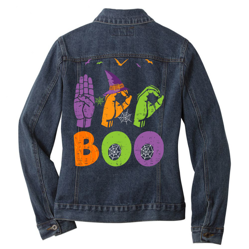 Boo Hands American Sign Language Pride Asl Halloween Long Sleeve T Shi Ladies Denim Jacket by cm-arts | Artistshot