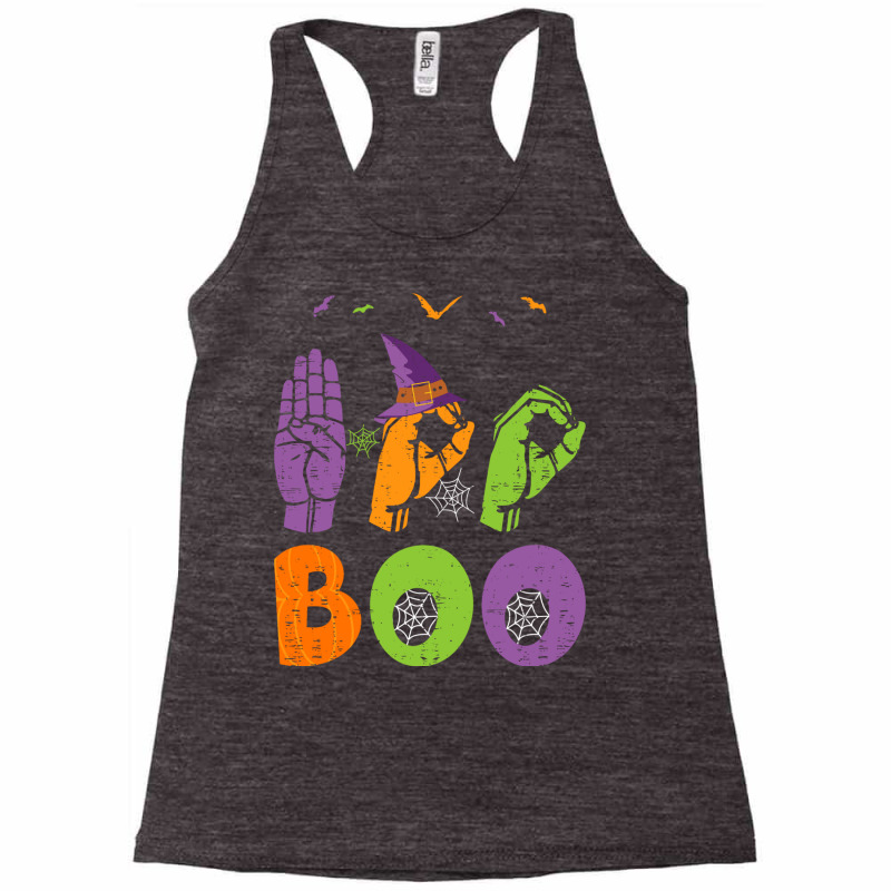 Boo Hands American Sign Language Pride Asl Halloween Long Sleeve T Shi Racerback Tank by cm-arts | Artistshot