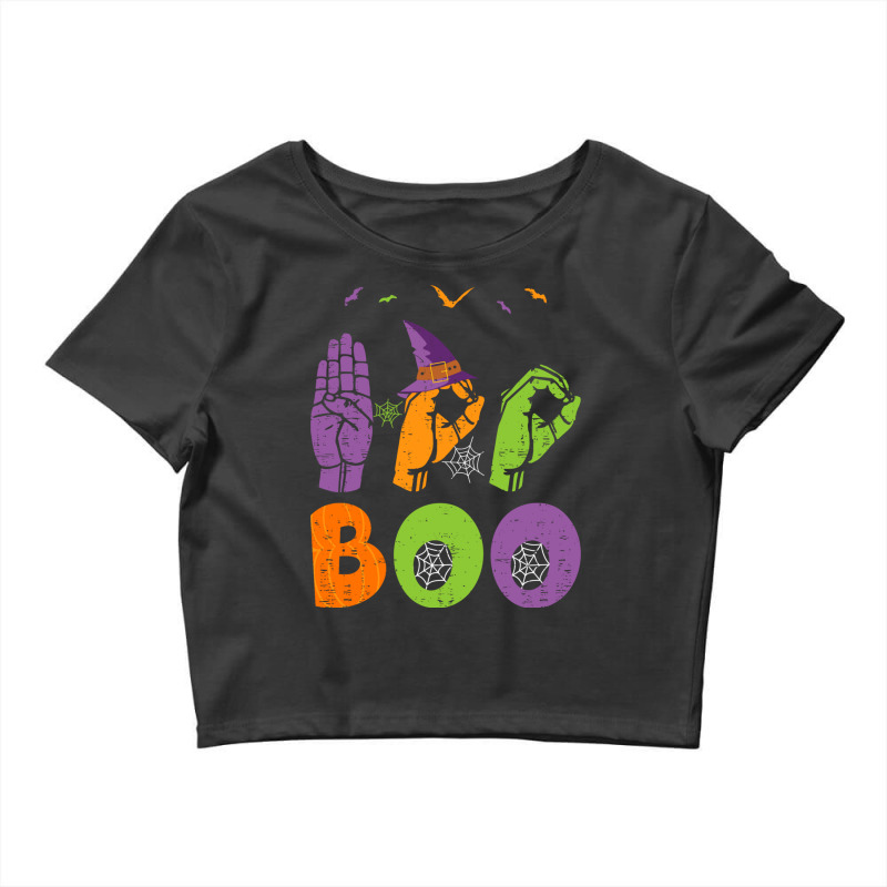 Boo Hands American Sign Language Pride Asl Halloween Long Sleeve T Shi Crop Top by cm-arts | Artistshot