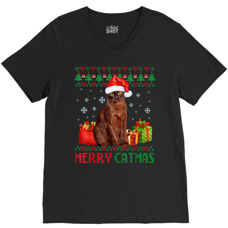 Merry Catmas Cat Ugly Christmas Havana Brown Mom Dad V-neck Tee | Artistshot