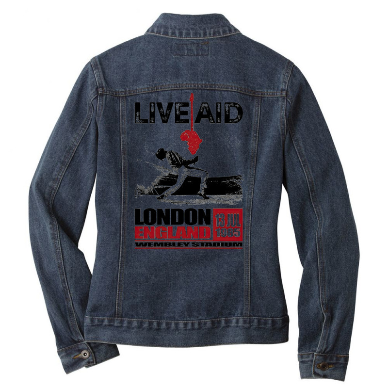 Wembley Live Aid Concert Remastered, London England Wemblay Stadium, M Ladies Denim Jacket | Artistshot