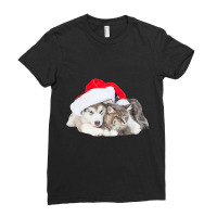 Cute Siberian Husky Puppy Santa Hat Image Christmas Cat Dog Premium T Ladies Fitted T-shirt | Artistshot