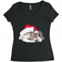 Cute Siberian Husky Puppy Santa Hat Image Christmas Cat Dog Premium T Women's Triblend Scoop T-shirt | Artistshot