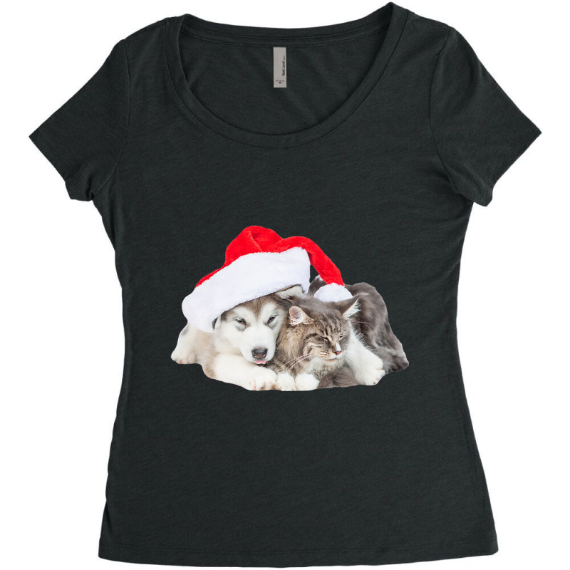 Cute Siberian Husky Puppy Santa Hat Image Christmas Cat Dog Premium T Women's Triblend Scoop T-shirt by cm-arts | Artistshot