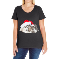 Cute Siberian Husky Puppy Santa Hat Image Christmas Cat Dog Premium T Ladies Curvy T-shirt | Artistshot