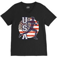 Usa Women Running Track & Field Team American Flag Runner T Shirt V-neck Tee | Artistshot