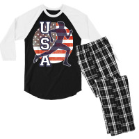 Usa Women Running Track & Field Team American Flag Runner T Shirt Men's 3/4 Sleeve Pajama Set | Artistshot