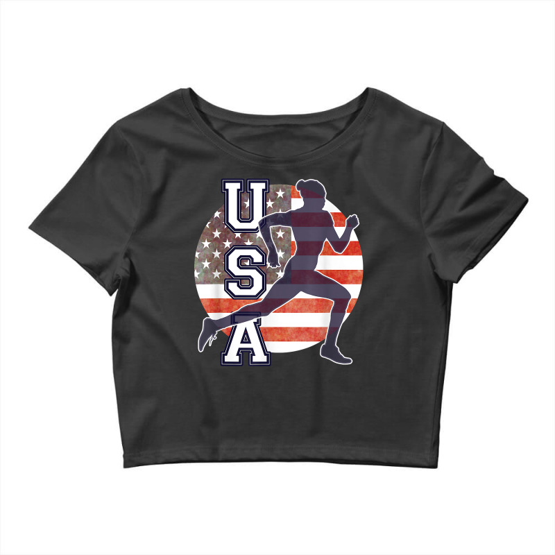 Usa Women Running Track & Field Team American Flag Runner T Shirt Crop Top by cm-arts | Artistshot