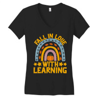 Fall In Love With Learning Rainbow Pumpkin Teacher Women's V-neck T-shirt | Artistshot