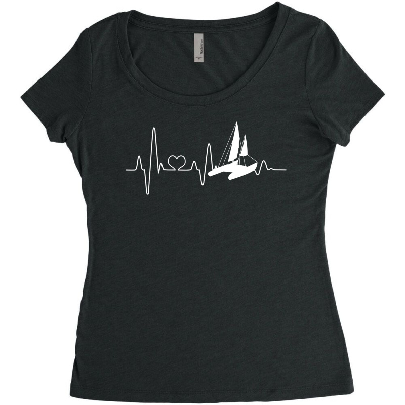 Catamaran Sailing Heartbeat Double Hull Boat Women's Triblend Scoop T-shirt by cm-arts | Artistshot