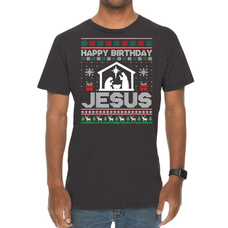 Happy Birthday Jesus Christmas Begins With Christ Ugle Xmas T Shirt Vintage T-shirt | Artistshot