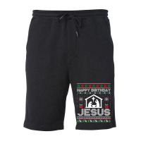 Happy Birthday Jesus Christmas Begins With Christ Ugle Xmas T Shirt Fleece Short | Artistshot