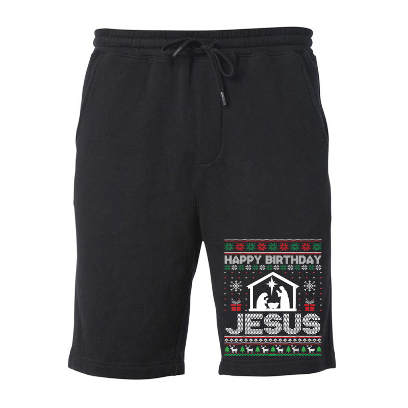 Happy Birthday Jesus Christmas Begins With Christ Ugle Xmas T Shirt Fleece Short | Artistshot