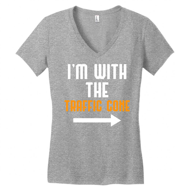 I'm With The Traffic Cone Costume Funny Halloween Couple Women's V-Neck T-Shirt by thutrinh | Artistshot