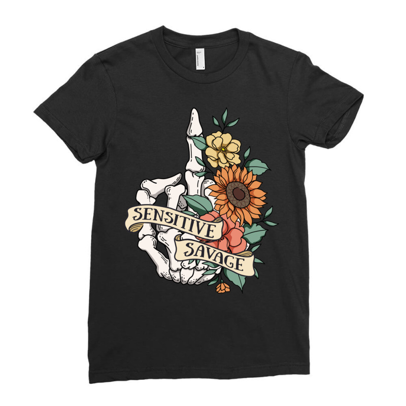 Halloween Floral Skeleton Sensitive Savage Wildflowers Tee Pullover Ho Ladies Fitted T-Shirt by cm-arts | Artistshot