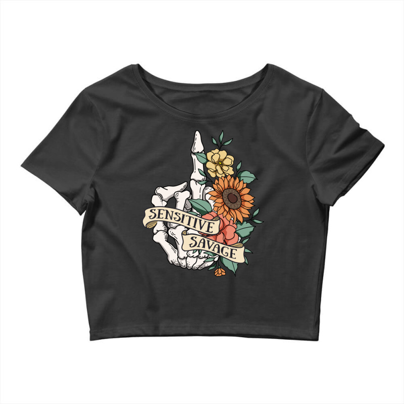 Halloween Floral Skeleton Sensitive Savage Wildflowers Tee Pullover Ho Crop Top by cm-arts | Artistshot