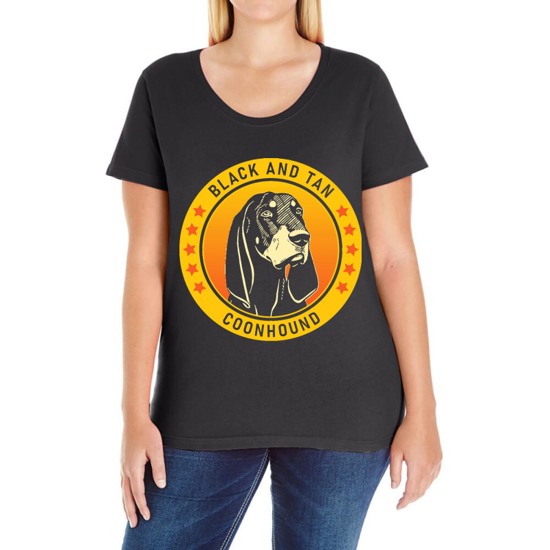 Black And Tan Coonhound Black And Tan Coonhound Dog Portrait Ladies Curvy T-Shirt by beaverbuck | Artistshot