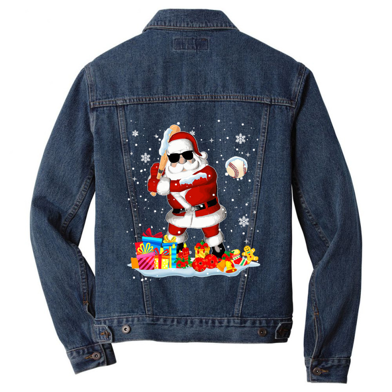 Baseball Santa Playing Baseball Cool Christmas Santa Baseball Player 2 Men Denim Jacket by Christine R Cross | Artistshot