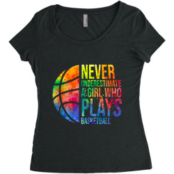 hoops girls never underestimate a girl who plays basketball Women's Triblend Scoop T-shirt | Artistshot