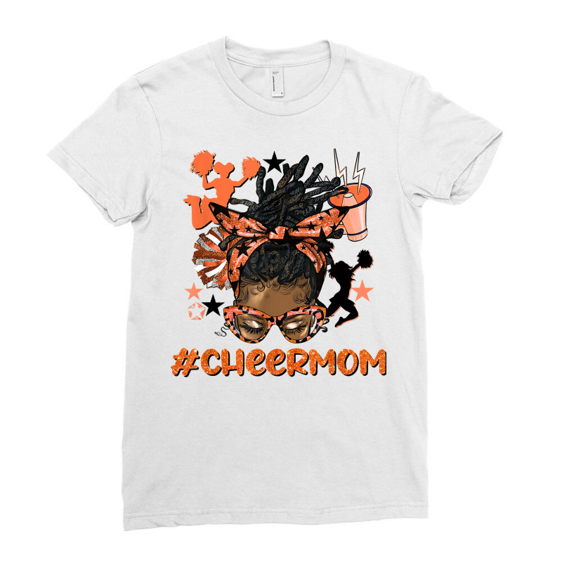 Cheer Mom Afro Messy Bun Orange Leopard Poms & Megaphone T Shirt Ladies Fitted T-Shirt by cm-arts | Artistshot