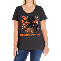 Cheer Mom Afro Messy Bun Orange Leopard Poms & Megaphone T Shirt Ladies Curvy T-shirt | Artistshot