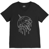 Neo Traditional Umbrella With Thunderstorm Outline Tattoo T Shirt V-neck Tee | Artistshot