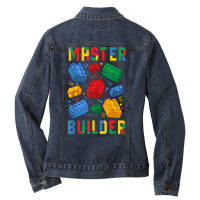 Brick Builder Funny Blocks Master Builder T Shirt Ladies Denim Jacket | Artistshot