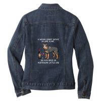 Australian Cattle Dog And Wine Funny Dog Ladies Denim Jacket | Artistshot