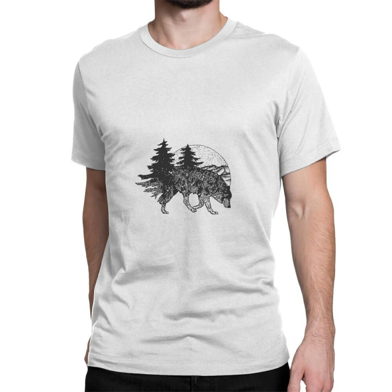 52844 T Shirt Tattoo Vector Wolf Forest Free Frame Classic T-shirt by Bintook | Artistshot