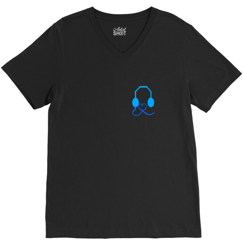 Blue Headphones With Love V-Neck Tee by LarryCory | Artistshot