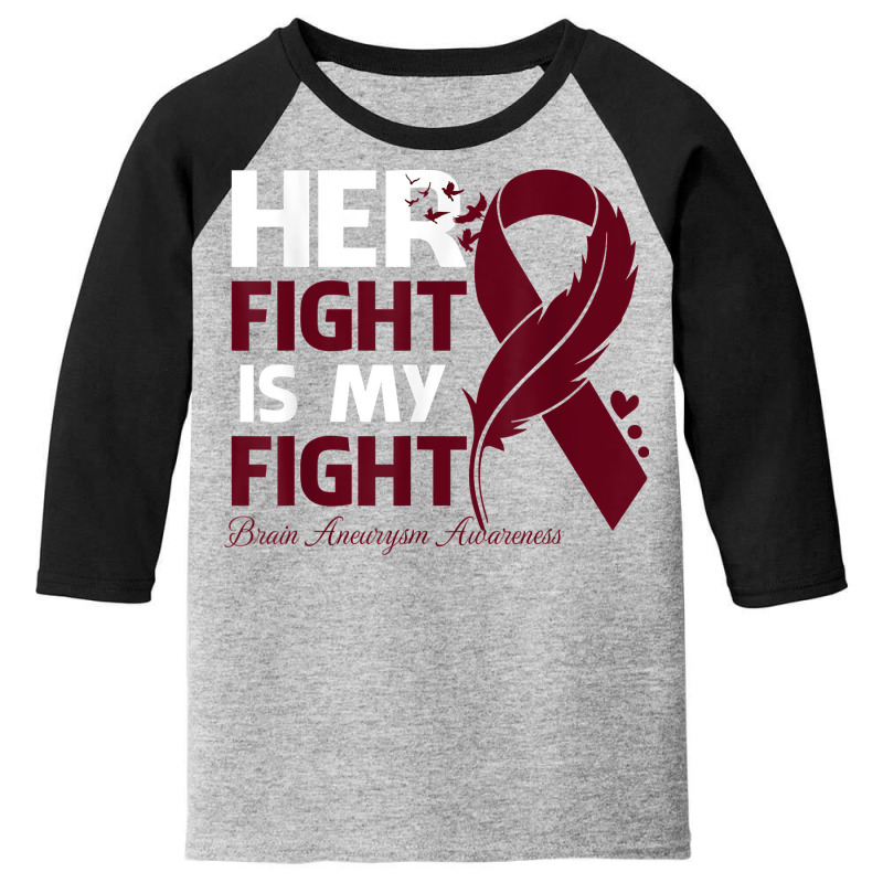 Her Fight Is My Fight Brain Aneurysm Awareness Feather T Shirt Youth 3/4 Sleeve by cm-arts | Artistshot