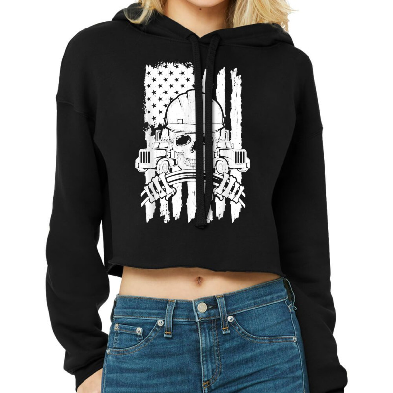 Truck Driver Patriotic Trucker Independence Day Teamster Cropped Hoodie by cm-arts | Artistshot