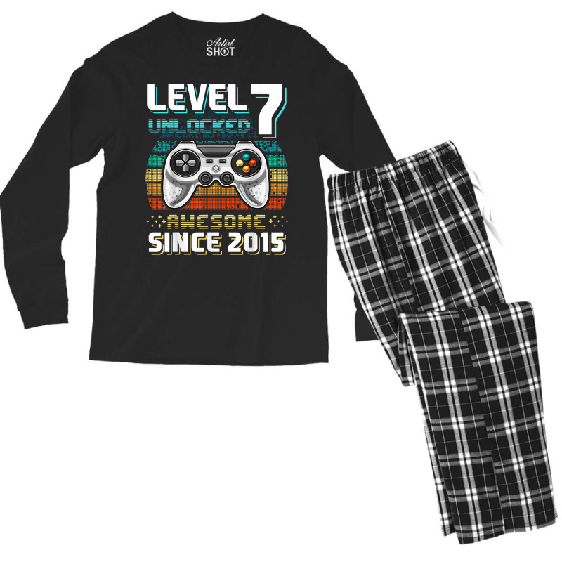 Level 7 Unlocked Awesome 2015 Video Game 7th Birthday T Shirt Men's Long Sleeve Pajama Set | Artistshot