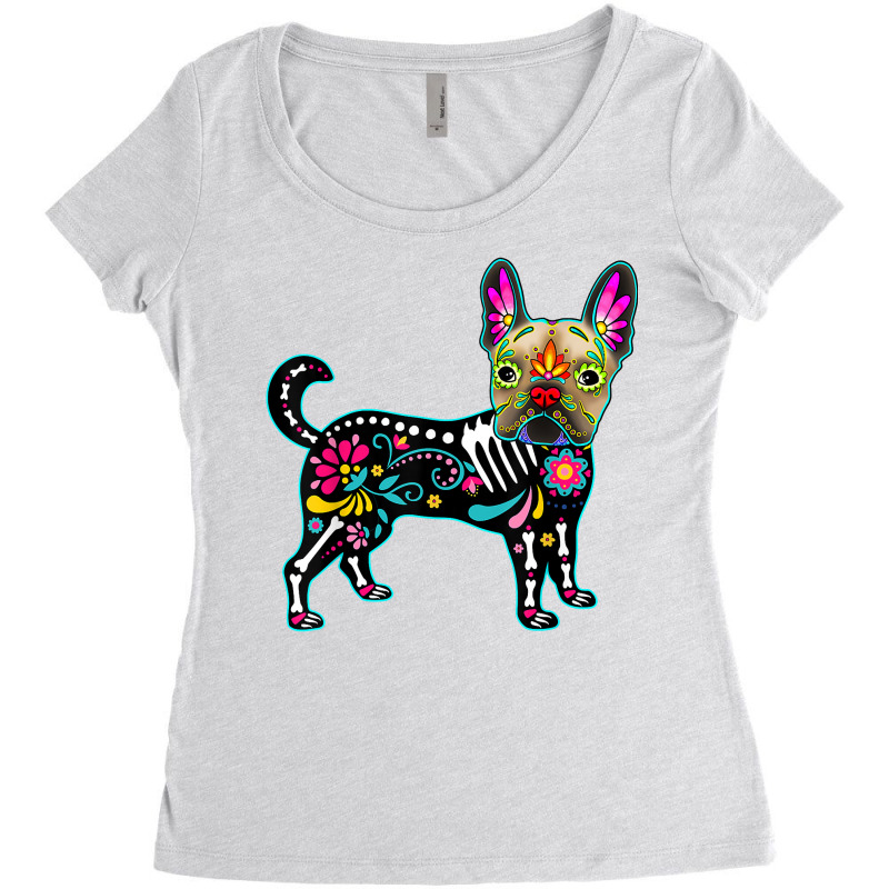 Calavera French Bulldog Frenchie Dia De Muertos Halloween T Shirt Women's Triblend Scoop T-shirt by cm-arts | Artistshot