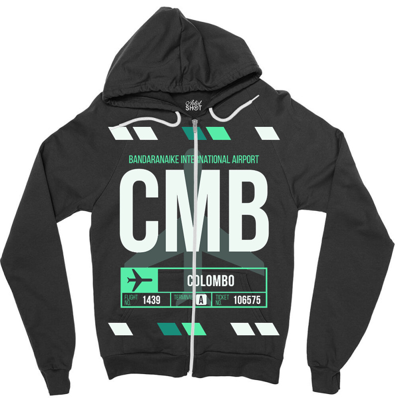 Colombo (cmb) Airport Code Baggage Tag Zipper Hoodie | Artistshot