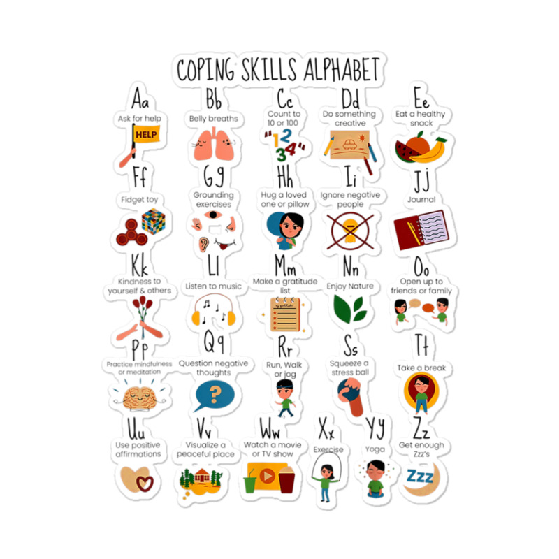 Coping Skills Alphabet Mental Health Awareness Counselor Sticker | Artistshot