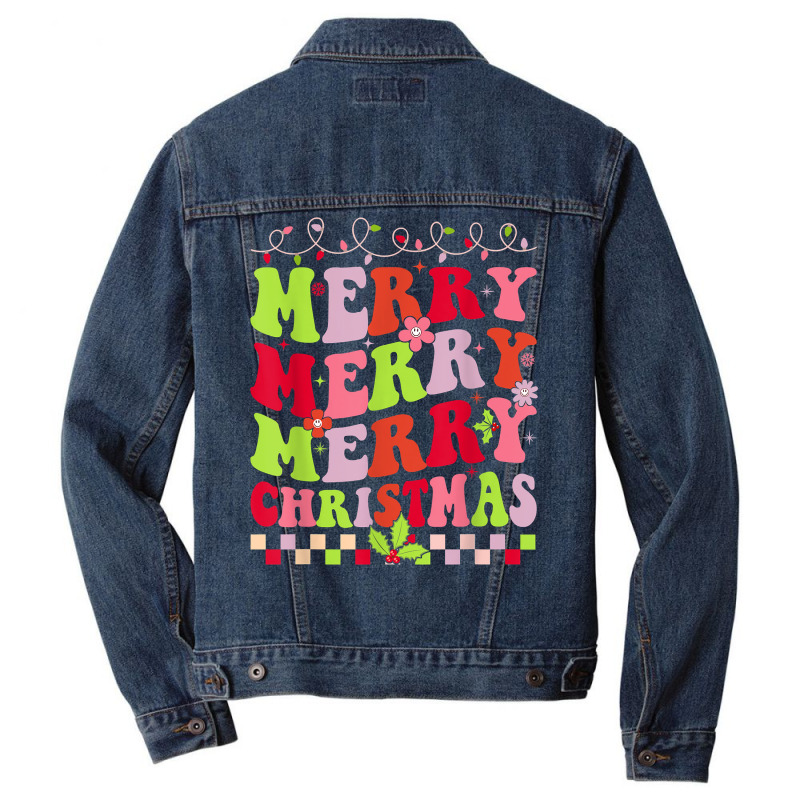 Groovy Merry Christmas Xmas Lights Family Matching Pajama T Shirt Men Denim Jacket by shetodusheda | Artistshot