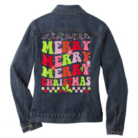 Groovy Merry Christmas Xmas Lights Family Matching Pajama T Shirt Ladies Denim Jacket | Artistshot