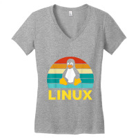 Linux Retro Vintage Penguin Geek Penguin Operating System Nerd Women's V-neck T-shirt | Artistshot