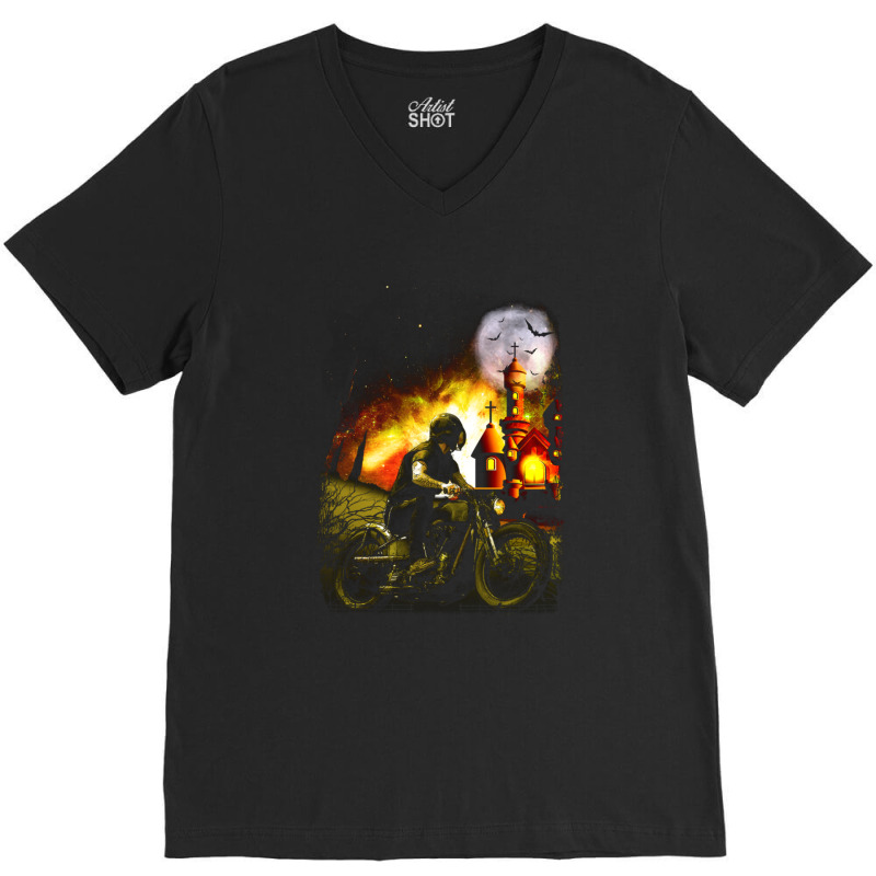 Mystery Rider V-Neck Tee by tasmilacaravi | Artistshot