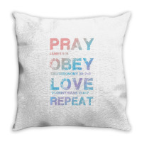 Pray Obey Love Repeat Bible Verse Christian Bible Quote Throw Pillow | Artistshot